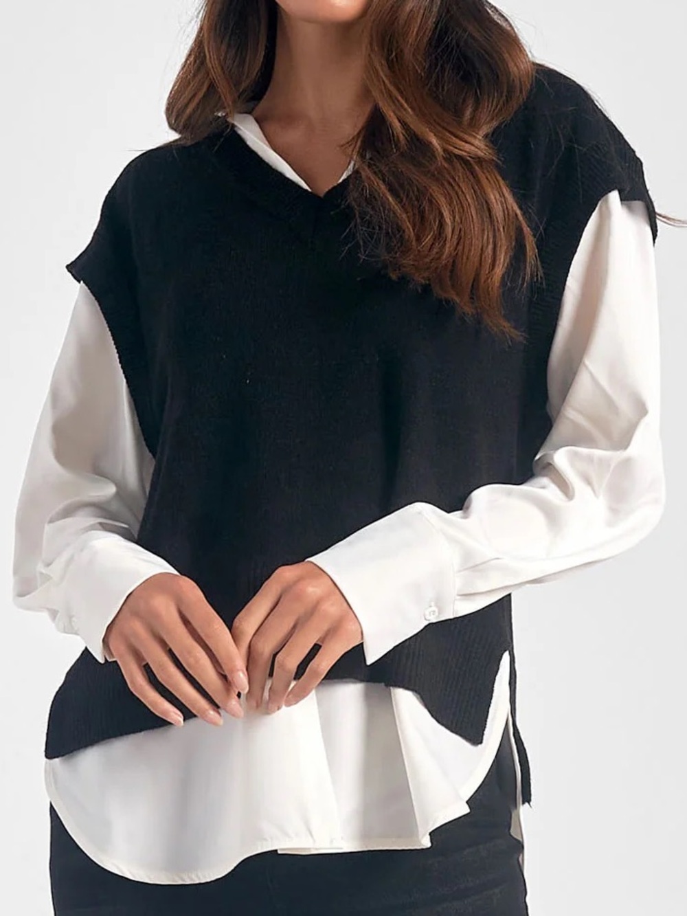 Elan Black Layered Sweater Vest Top